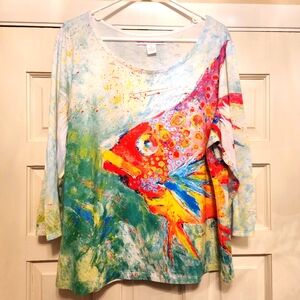 LEOMA LOVEGROVE XXL Women 3/4 Sleeve Knit Fish Shirt Like New 100% Polyester